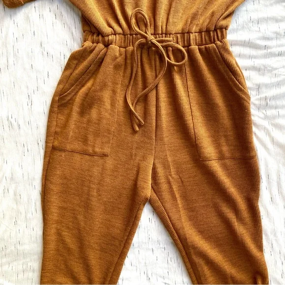 Privy Ribbed Knit Jogger Jumpsuit in Warm Caramel Brown, Size S, NWOT - Picture 4 of 8